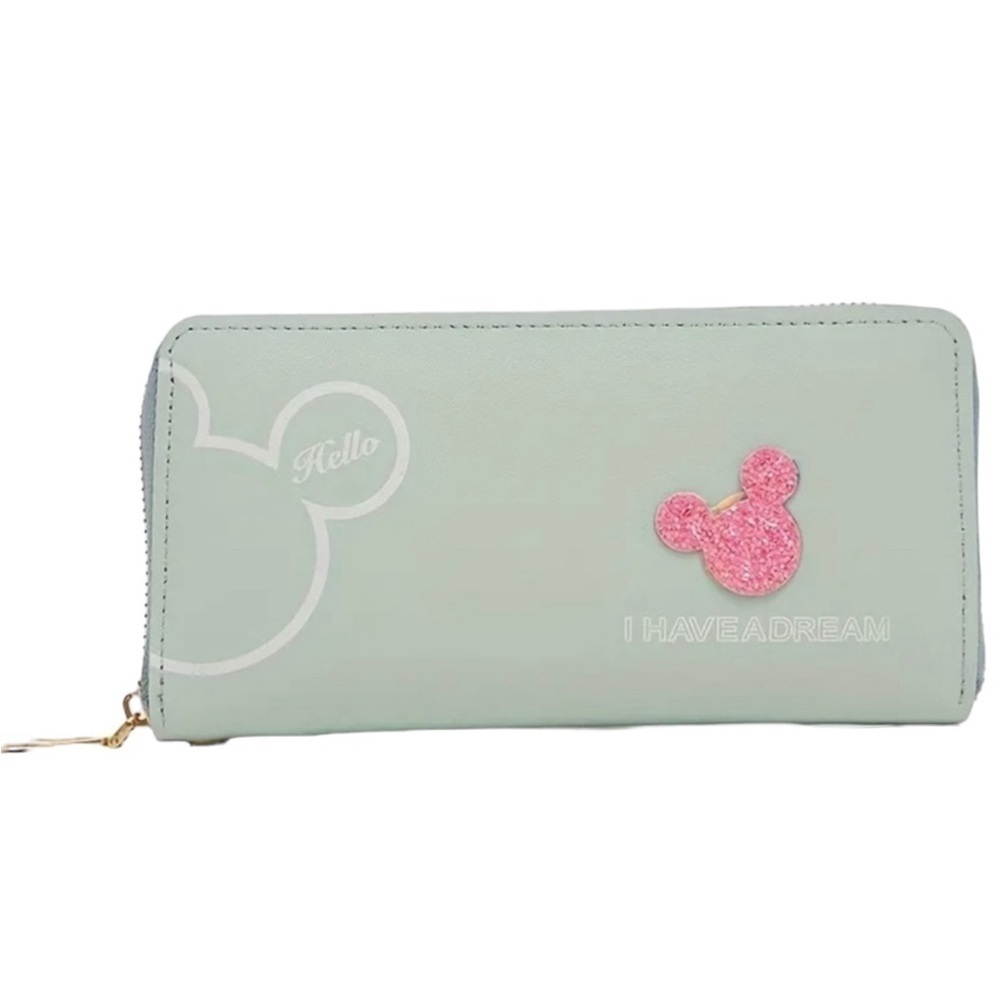 W012. NWT Light blue Mickey Mouse wristlet wallet pink glitter